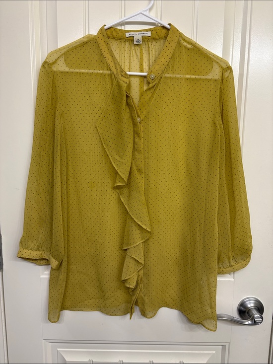 Banana Republic Tops - Banana Republic Olive-Yellow Ruffle Button-Front Sheer Blouse